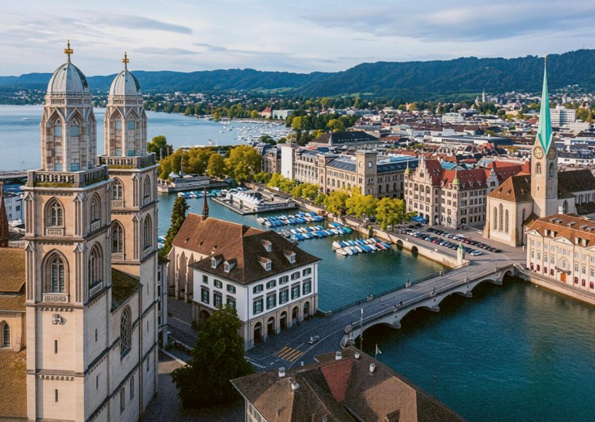 Postkarte · Zuerich · Grossmuenster · Grossmuenster Fraumuenster Limmat