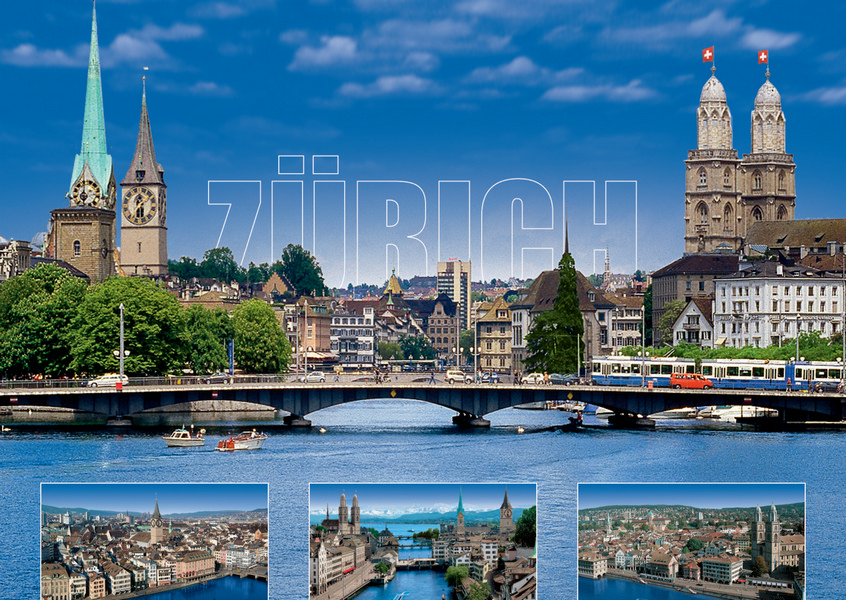 Postkarte · Zuerich · Limmat · Muensterbruecke Grossmuenster Fraumuenster