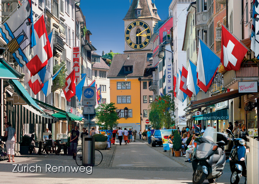 Postkarte · Zuerich · Rennweg · Stpeter Fahnen