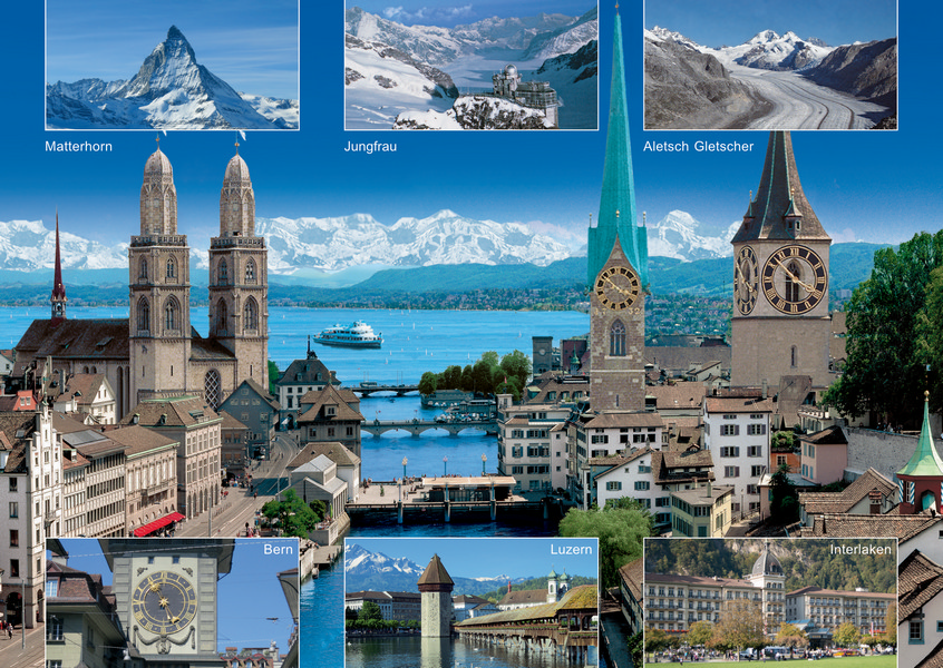 Postkarte · Zuerich · Stadtansicht · Grossmuenster Fraumuenster Stpeter